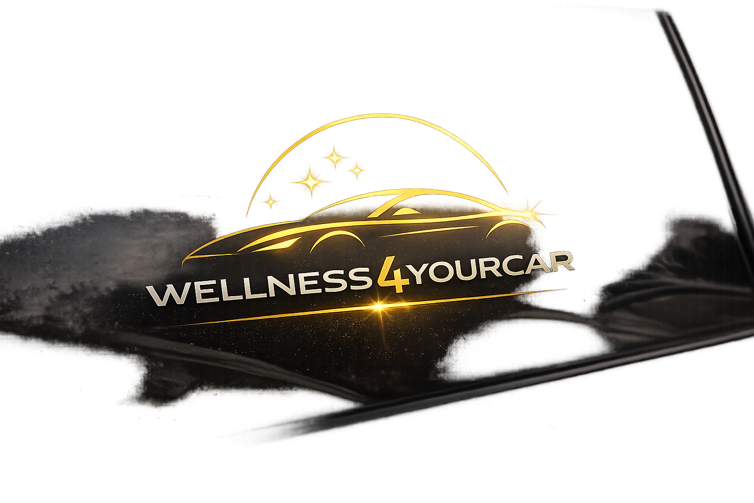 Goldenes Wellness4YourCar Logo auf einem gepflegten Fahrzeug